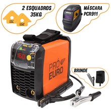 Maquina solda inversora mma 160 - 220v - pro-euro + mascara pcr-911 + 2 esquadros magneticos 35kg